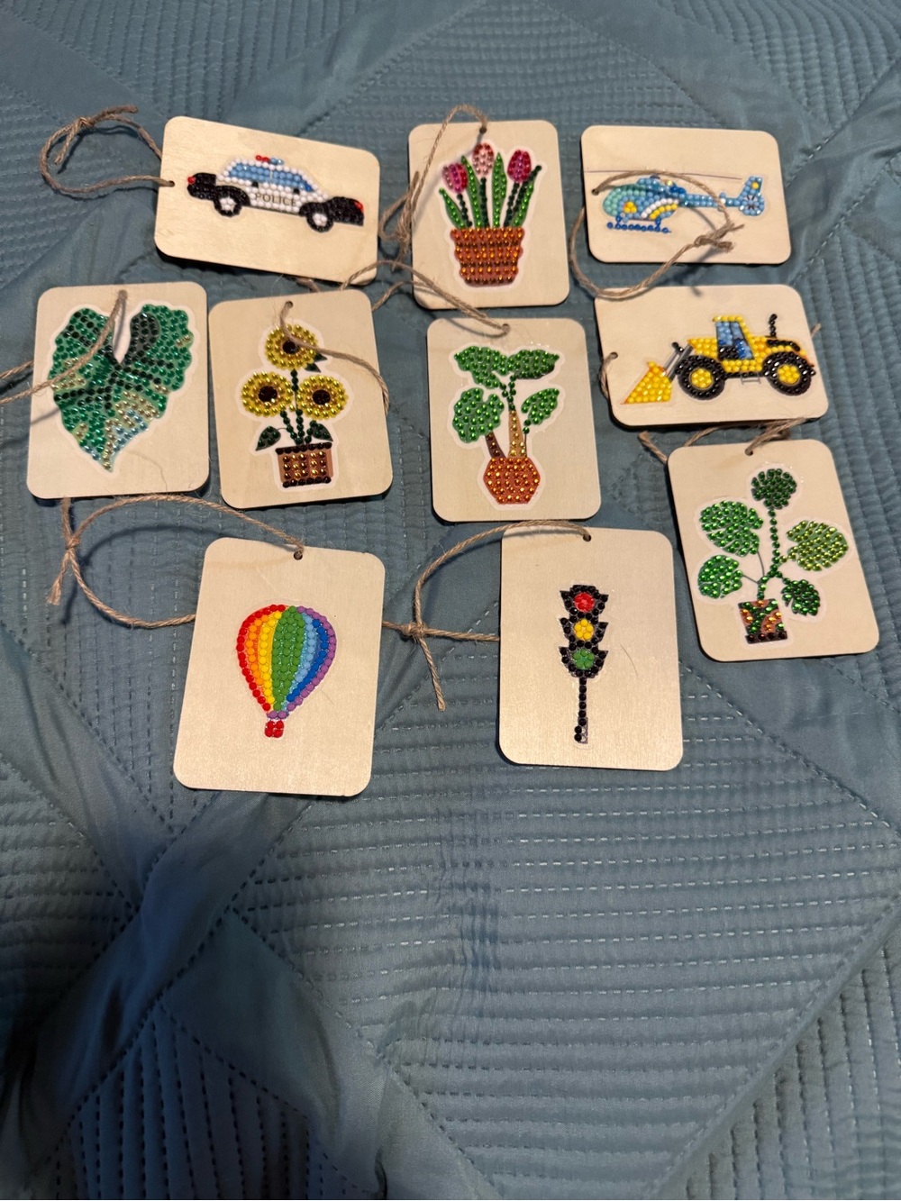 Handmade 10 Diamond  Art Holiday Gift Tags - Multicolor Wooden Tags